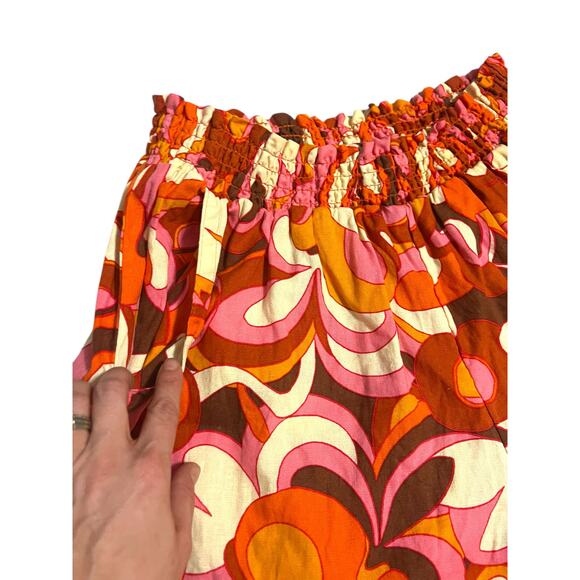 Ava & Viv Linen Blend Floral Stretch High Waist Shorts Pink Orange Plus Size 1X - Picture 3 of 10